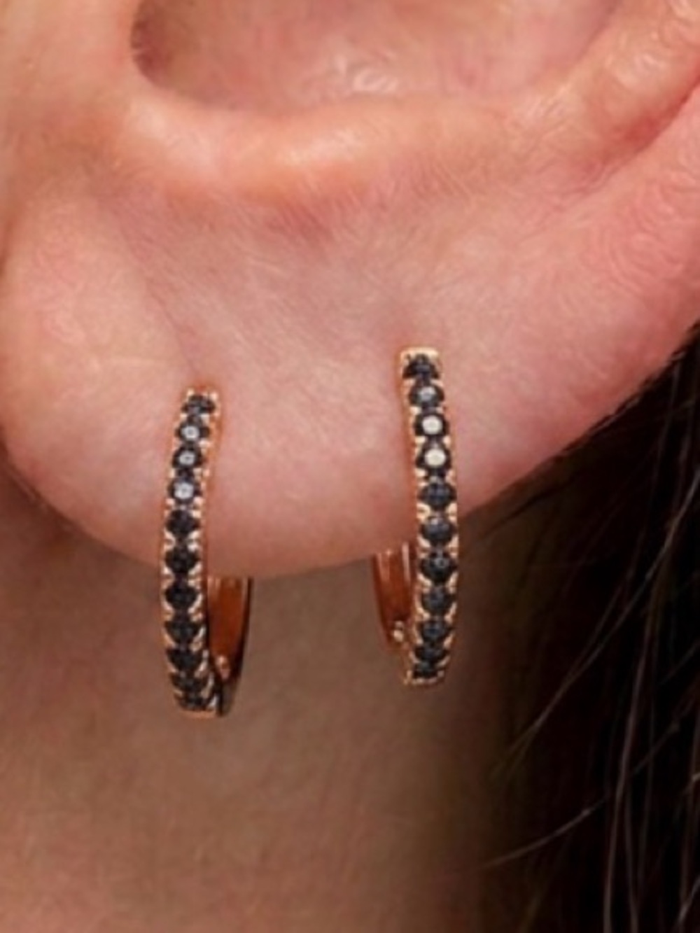 14k Rose Gold Huggie Hoop Earring Black Diamond | Fine Jewelry Stylist Curated